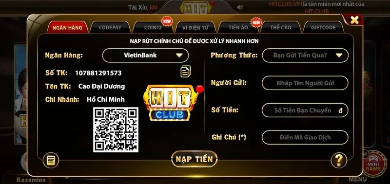 Điều cần biết khi nạp ngân hàng viettinbank vào hitclub